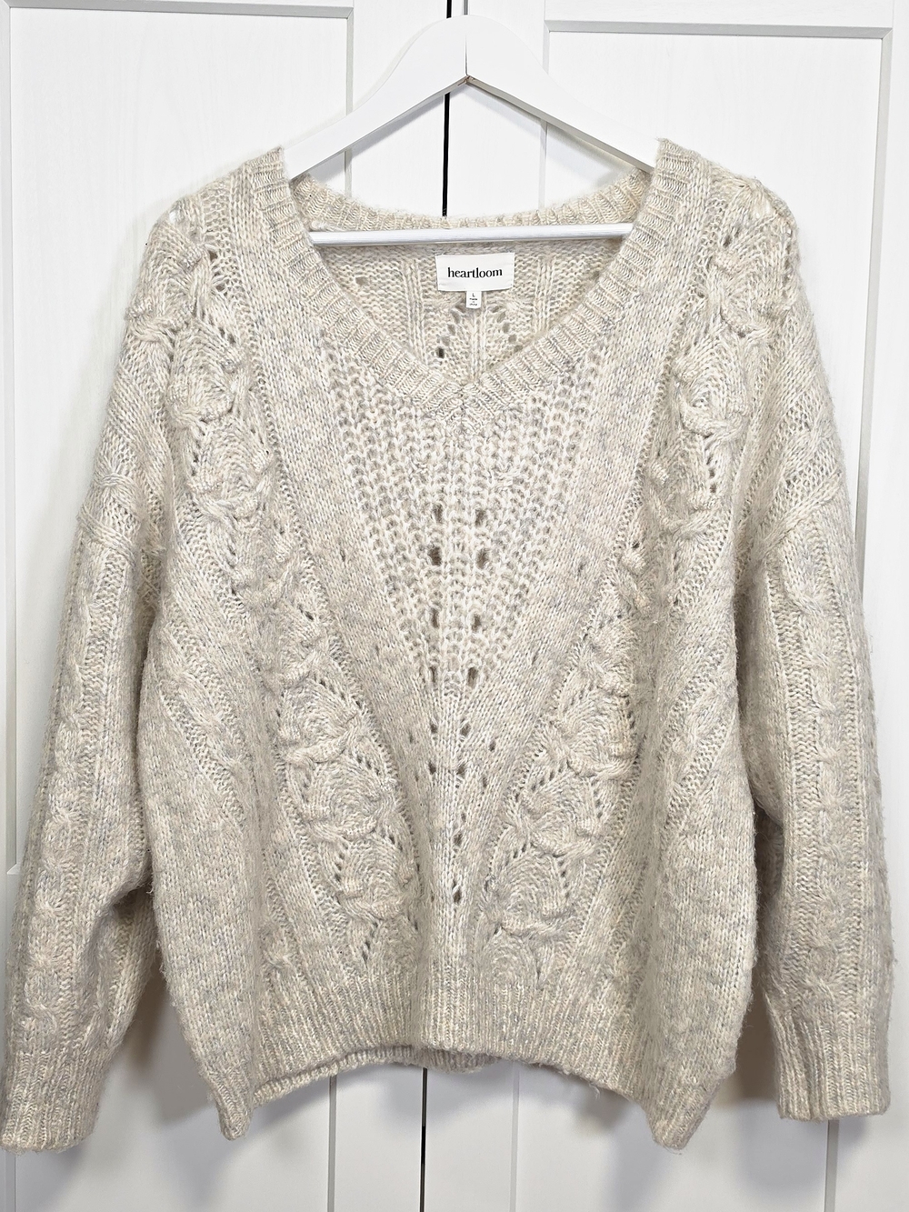 Heartloom Cream Cable V-Neck Pullover Sweater